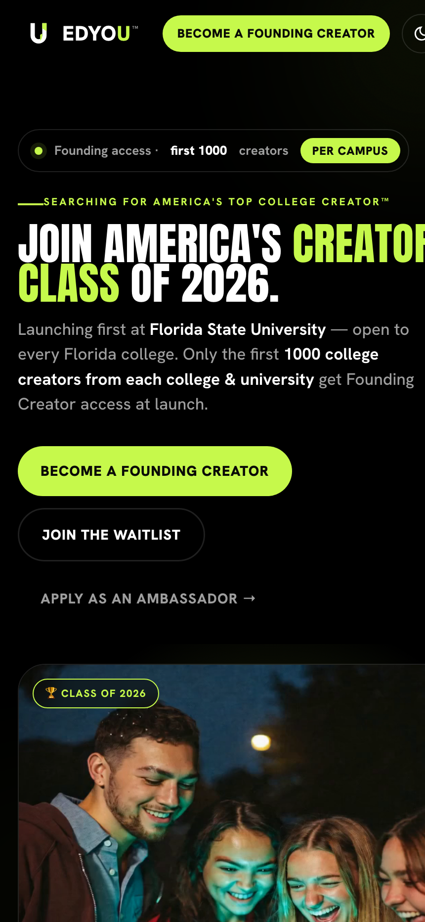 EDYOU founding-class site on a phone